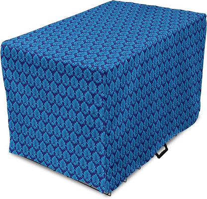 Lunarable Damask Blue Dog Crate Cover, Repeating Simplistic Pattern Rococo Inspired Royalty Essential Motif, Easy to Use Pet Kennel Cover for Cats & Medium Dogs, 30 Inch, Indigo and Sky Blue