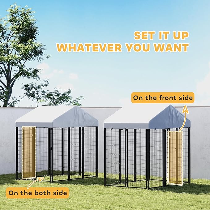 PawHut Outdoor Dog Kennel, 5.9' x 4' x 6' Heavy Duty Welded Wire Dog Playpen Enclosure with Roof, Escape-Proof Lock, UV-Resistant & Waterproof Cover, for Medium Dogs, Silver