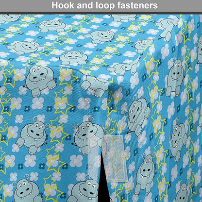 Lunarable Yellow and Blue Dog Crate Cover, Funny Cartoon Hippopotamus with Stars and Daisy Flowers, Easy to Use Pet Kennel Cover for Small Dogs Puppies Kittens, 22 Inch, Pale Blue White Yellow