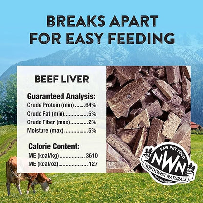 Northwest Naturals Raw Rewards Freeze-Dried Beef Liver Treats for Dogs and Cats - Bite-Sized Pieces - Healthy, 1 Ingredient, Human Grade Pet Food, All Natural - 3 Oz