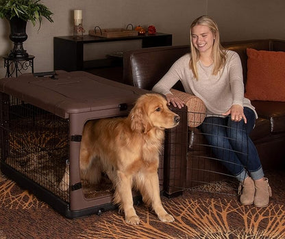 Pet Gear “The Other Door” 4 Door Steel Crate for Dogs/Cats with Garage-Style Door, Includes Plush Bed + Travel Bag, No Tools Required, Espresso