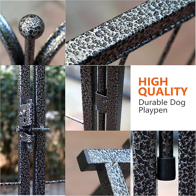 Dog Playpen,32/40/45 Inch Height in Heavy Duty, Folding Indoor Outdoor Anti-Rust Dog Exercise Fence, Portable Pet Playpen with Door for Large Medium Small Dogs and Pet (32 Panels, 32 Inch) Silver