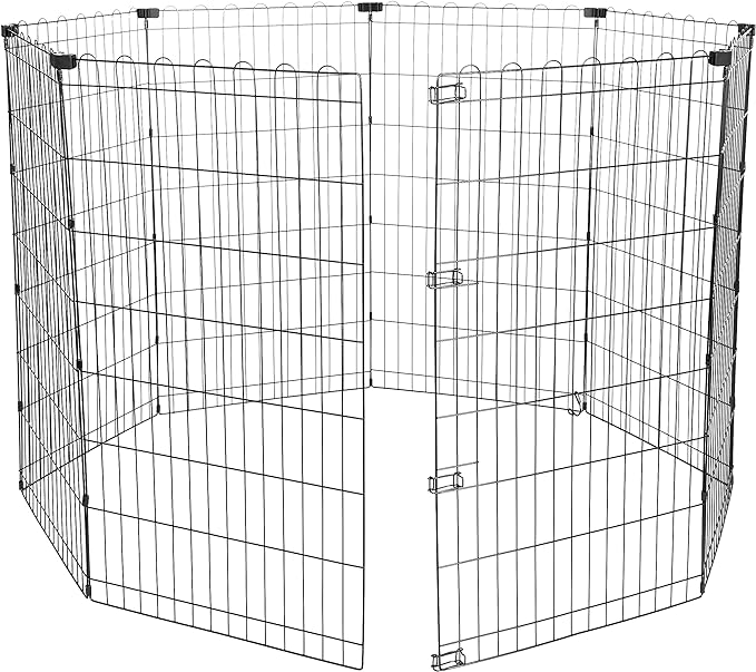 Amazon Basics Foldable Octagonal Metal Exercise Dog Playpen - Indoor/Outdoor, No Door, Large (8 Panels, 24 x 42), Easy to assemble, store, and customize, 42" - Large, Black