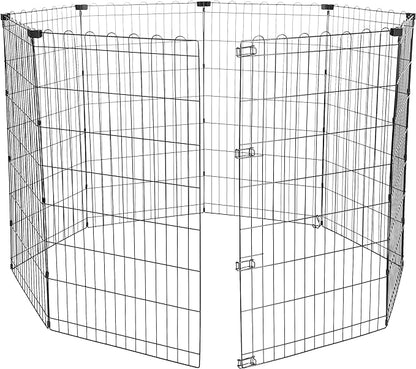 Amazon Basics Foldable Octagonal Metal Exercise Dog Playpen - Indoor/Outdoor, No Door, Large (8 Panels, 24 x 42), Easy to assemble, store, and customize, 42" - Large, Black