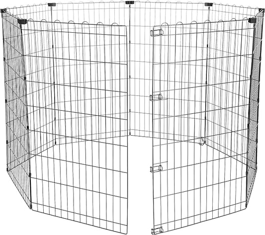 Amazon Basics Foldable Octagonal Metal Exercise Dog Playpen - Indoor/Outdoor, No Door, Large (8 Panels, 24 x 42), Easy to assemble, store, and customize, 42" - Large, Black