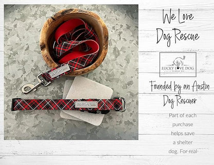 Lucky Love Dog Wide Dog Collar - Adjustable, Durable, Soft Webbing, & Comfortable 1.5 inch Wide Collar for Dogs Male and Female - in Heywood Pattern with Strong Buckle, Medium Size
