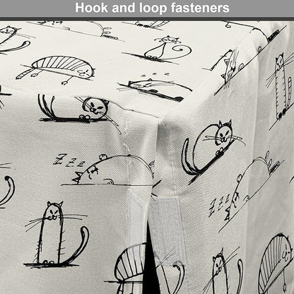 Lunarable Pet Dog Crate Cover, Funny Cat Characters Sketch Art Style Friendly Playful Kitties Lazy Fluffy Animals, Easy to Use Pet Kennel Cover for Medium Large Dogs, 36 Inch, Beige Black