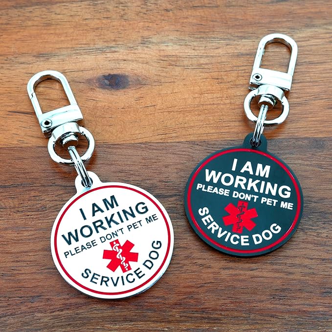Service Dog ID Tag for Small & Large Dogs - Emotional Support ESA Medical Alert Collar Accessory - Durable Stainless Steel Service Animal Tag - I am Working Service Tag in Silver Small