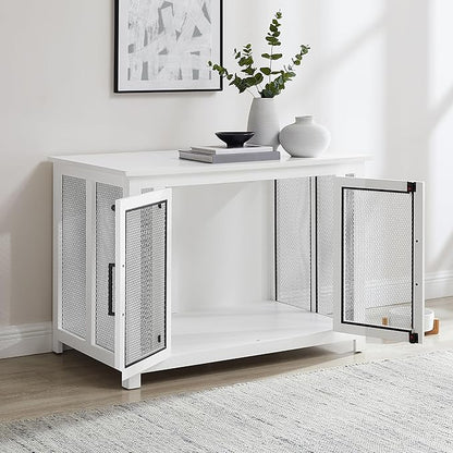 Crosley Furniture Dane Credenza Console Table Dog Crate Kennel for Pets, White