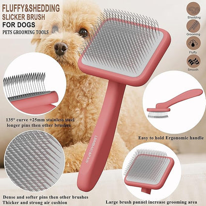 Slicker Grooming Brush for Poodles, Goldendoodles and Long-Haired Dogs - Soft Pins for Thick, Fluffy Fur Grooming and Shedding Control (Large)