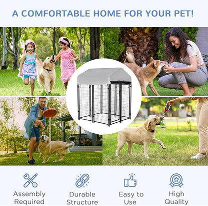 PawHut 4' x 4' x 4.5' Dog Kennel Outside, Dog Playpen Exercise Pen with Lockable Door, Water-Resistant Canopy, for Medium and Large Puppies