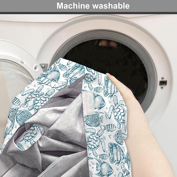 Lunarable Under The Sea Dog Crate Cover, Hand Drawn Sketch Art Style Fauna of The Sea Turtle Starfish and Fishes, Easy to Use Pet Kennel Cover for Small Dogs Puppies Kittens, 18 Inch, Blue White