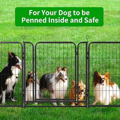 Dog Playpen Outdoor Extra Wide 16 Panels Heavy Duty Dog Fence 32" Height Anti-Rust with Doors Portable for RV Camping Yard, Total 42FT, 140 Sq.ft, Snowy Black
