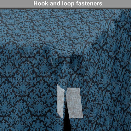 Lunarable Damask Blue Dog Crate Cover, Repetition with Rococo Inspired Royal Style Ornamental Pattern, Easy to Use Pet Kennel Cover for Medium Large Dogs, 42 Inch, Dark Grey and Turquoise