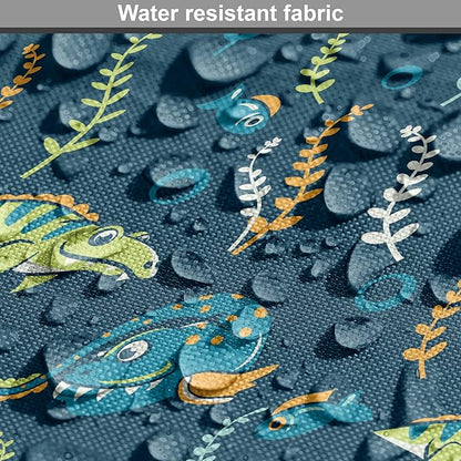 Lunarable Jurassic Dog Crate Cover, Evolution Marine Dinosaurs and Nautical Foliage Animal, Easy to Use Pet Kennel Cover for Cats & Medium Dogs, 24 Inch, Petrol Blue Pale Green