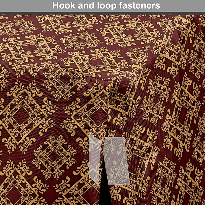 Lunarable Burgundy Dog Crate Cover, Royal Victorian Pattern with Antique Design Elements Baroque Swirls Squares, Easy to Use Pet Kennel Cover for Cats & Medium Dogs, 24 Inch, Burgundy Mustard