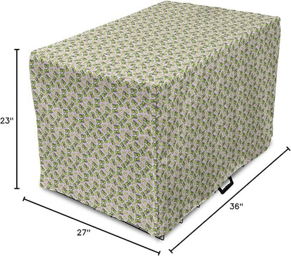 Lunarable Fantasy Dog Crate Cover, Green Dinosaurs Pattern Speech Bubbles Archeology Animal, Easy to Use Pet Kennel Cover for Medium Large Dogs, 36 Inch, Lilac Violet Green
