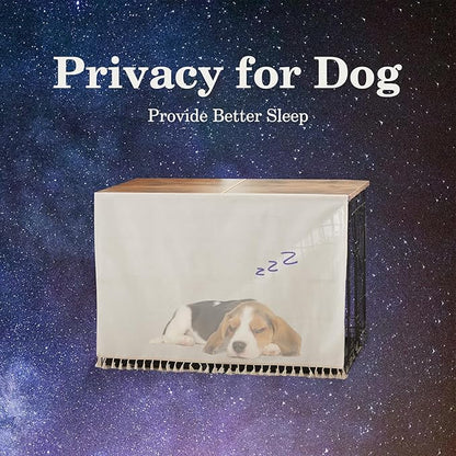 Dog Crate Topper Wood for 24 30 36 42 48 inch Cages, Dog Crate Table Foldable Dog Kennel Topper with Tassel Curtain, Rustic Style Top Rustic Brown(Crate Not Include)