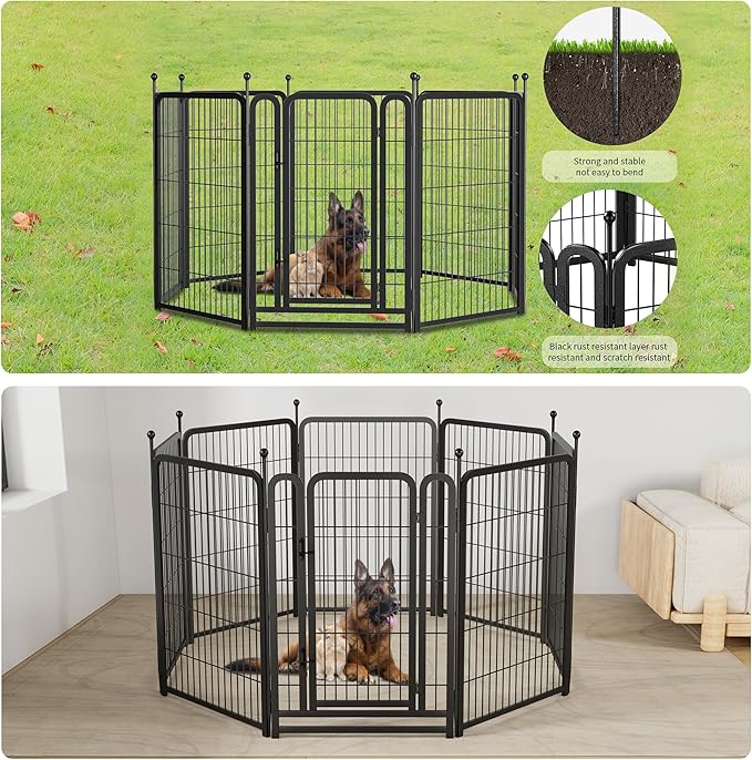40" H Dog Crate Dog Playpen 8 Panels Furniture Heavy Duty Dog Fence Door with Side Openings,for Large Medium Small Dogs Indoor Outdoor Foldable Pet Exercise Pen,Black
