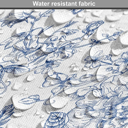 Lunarable Flowers Dog Crate Cover, Floral Themed Monochromatic Roses Peonies Bells Peas Bouquet Composition, Easy to Use Pet Kennel Cover for Medium Large Dogs, 48 Inch, White Blue