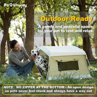 Dog Tent Cotton Fabric, Aluminum Poles and Camping Mat, Outdoor Weatherproof, Dog House Outdoor, Breathable with 2 Side Windows, Portable and Collapsible (Green, Large)