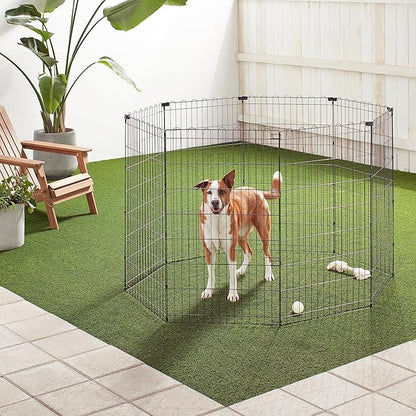 Amazon Basics Foldable Octagonal Metal Exercise Dog Playpen - Indoor/Outdoor, No Door, Large (8 Panels, 24 x 42), Easy to assemble, store, and customize, 42" - Large, Black