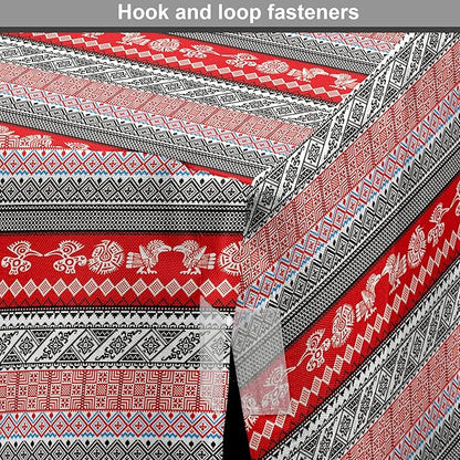 Lunarable Aztec Dog Crate Cover, Bird Motifs Abstract Indigenous Style Squares Latin American Inspired, Easy to Use Pet Kennel Cover for Medium Large Dogs, 36 Inch, Red Black White