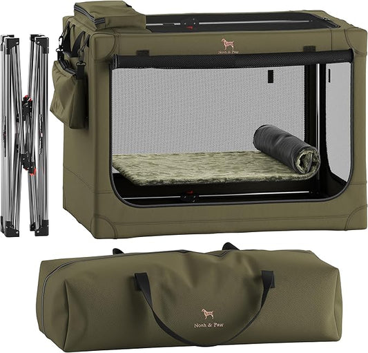 Noah & Paw Collapsible Dog Crate 36 Inches, XL Dog Crate for XL, Large Medium Breed, Travel Kennel for Car, Includes Pet Mat for Pet Cage, 2 Storage Pockets, Handbag, 10mm Locking Zippers 36*25*23