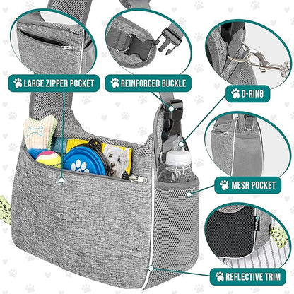 PetAmi Small Dog Sling Carrier, Soft-Sided Crossbody Puppy Carrying Purse Bag, Adjustable Sling Pet Pouch to Wear Medium Dog Cat Travel, Dog Bag for Traveling, Breathable, Poop Bag Dispenser, Gray