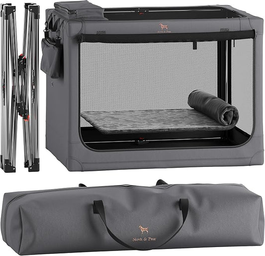 Noah & Paw Collapsible Dog Crate 42 Inch, XXL Dog Crate for XXL, XL, Large Breeds, Travel Kennel for Car, Includes Pet Mat for Pet Cage, 2 Storage Pockets, Handbag, 10mm Locking Zippers 42 * 31 * 31