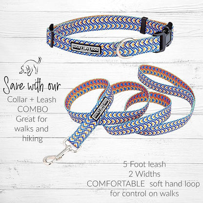 Lucky Love Dog, Bold Matching Dog Collar and Leash Set, Soft & Adjustable, Geometric Pattern Collar and Leash for Male Female Dogs - (Small, Murphy Combo)