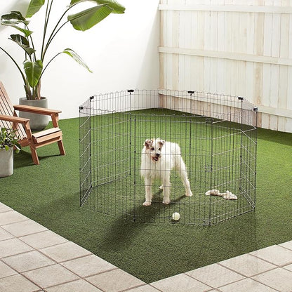 Amazon Basics Foldable Octagonal Metal Exercise Dog Playpen - Indoor/Outdoor, No Door, Medium (8 Panels, 24 x 36), Easy to assemble, store, and customize, 36" - Medium, Black