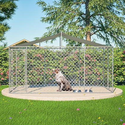 Large Outdoor Dog Kennel, Heavy Duty Galvanized Steel Dog Enclosure, Chicken Coop w/Waterproof UV-Resistant Cover, Lockable Door Chain Link for Small & Large Pets, Backyard-157.2" L x 91.2" W x 90" H