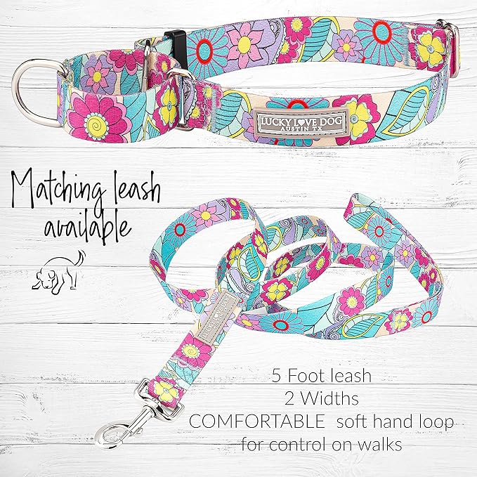 Lucky Love Dog Martingale Dog Collar - Adjustable, No-Slip, Durable, & Soft Webbing Dog Collar for Male and Female Dogs Ideal for Training & Walking - Stylish Caroline Pattern, Small Size