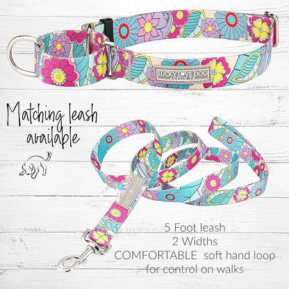 Lucky Love Dog Martingale Dog Collar - Adjustable, No-Slip, Durable, & Soft Webbing Dog Collar for Male and Female Dogs Ideal for Training & Walking - Stylish Caroline Pattern, Small Size