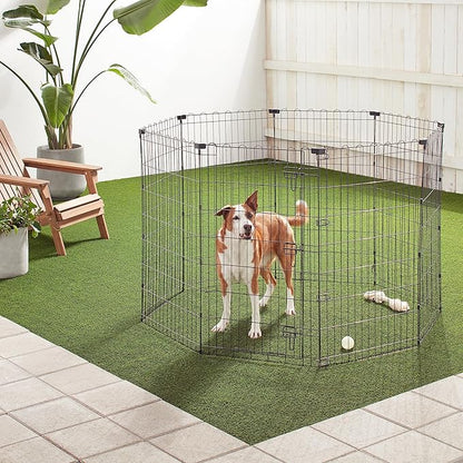 Amazon Basics Foldable Octagonal Metal Exercise Dog Playpen - Indoor/Outdoor, Single Door, Large (8 Panels, 24 x 42), Easy to assemble and store, 42" - Large, Black