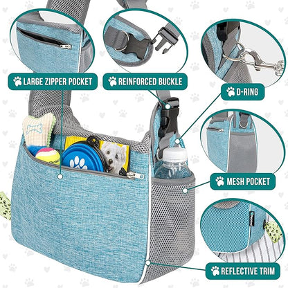 PetAmi Small Dog Sling Carrier, Soft-Sided Crossbody Puppy Carrying Purse Bag, Adjustable Sling Pet Pouch to Wear Medium Dog Cat Travel, Dog Bag for Traveling, Breathable, Poop Bag Dispenser, Blue
