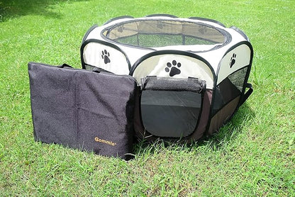 Portable Pet Playpen for Small Cat Dog Puppy Rabbit,Cat Kitten Playpen Indoor Outdoor with Carrying Case,Waterproof Bottom and Removable Zipper Top (S(28.7" x 28.7" x 16"), Brown)