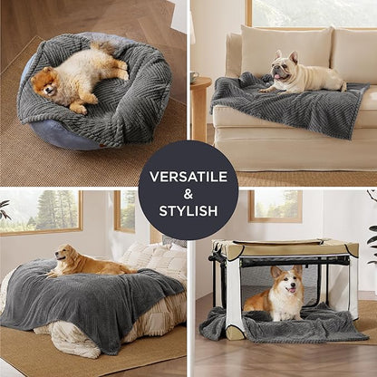 Bedsure Dog Blanket for Large Dogs Washable - Soft Fluffy Puppy Blanket with Premium 300GSM Coral Fleece, Cozy Calming Cat Blankets for Indoor Cats, Fuzzy Pet Blanket for Kitten Doggy, Grey, 40x50IN
