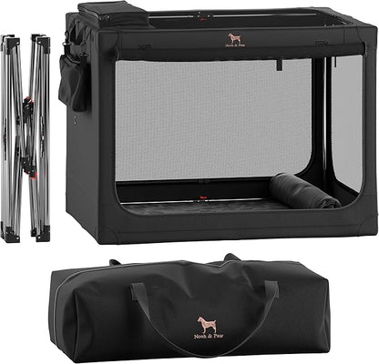 Noah & Paw Collapsible Dog Crate 30 Inches, Large Dog Crate for Large Medium Breeds, Travel Kennel for Car, Including Pet Mat for Pet Cage, 2 Storage Pockets, Handbag, 10mm Locking Zipper 30*21*21
