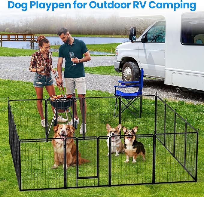 HealSmart Dog Playpen 32 Inch 8 Panels, Multi-Shaped Foldable Metal Pet Pen Fence with Single Gate, Light Weight and Easy to Carry, Black