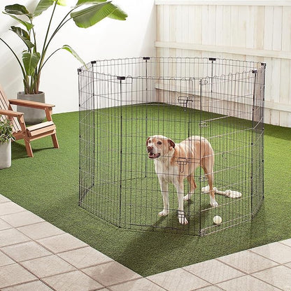 Amazon Basics Foldable Octagonal Metal Exercise Dog Playpen - Indoor/Outdoor, Single Door, Extra Large (8 Panels, 24 x 48), Easy to assemble and store customize, 48" - X-Large, Black